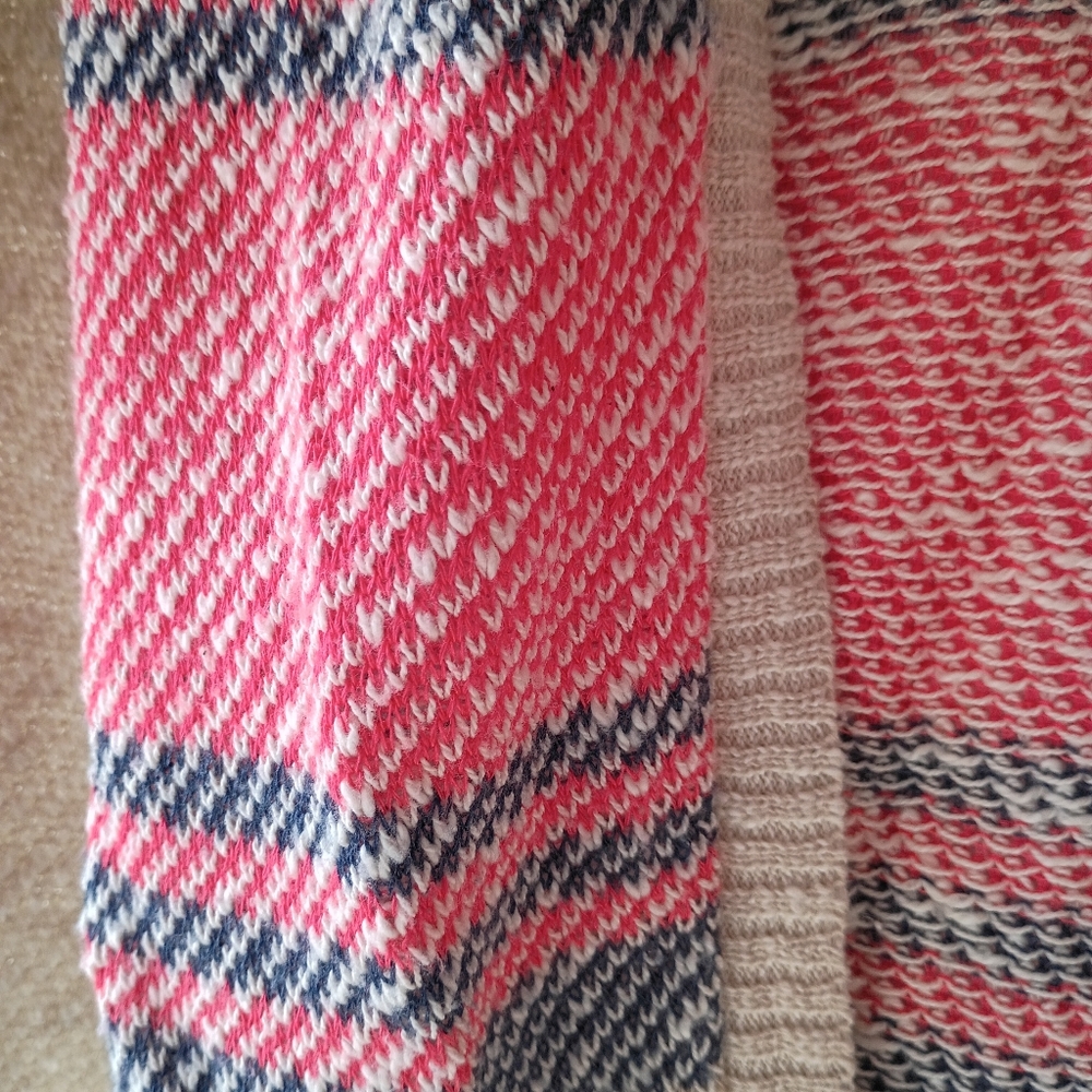 ABSOLUTELY Striped Open Front Knit Cardigan Cream Red Blue Medium - Picture 3 of 7